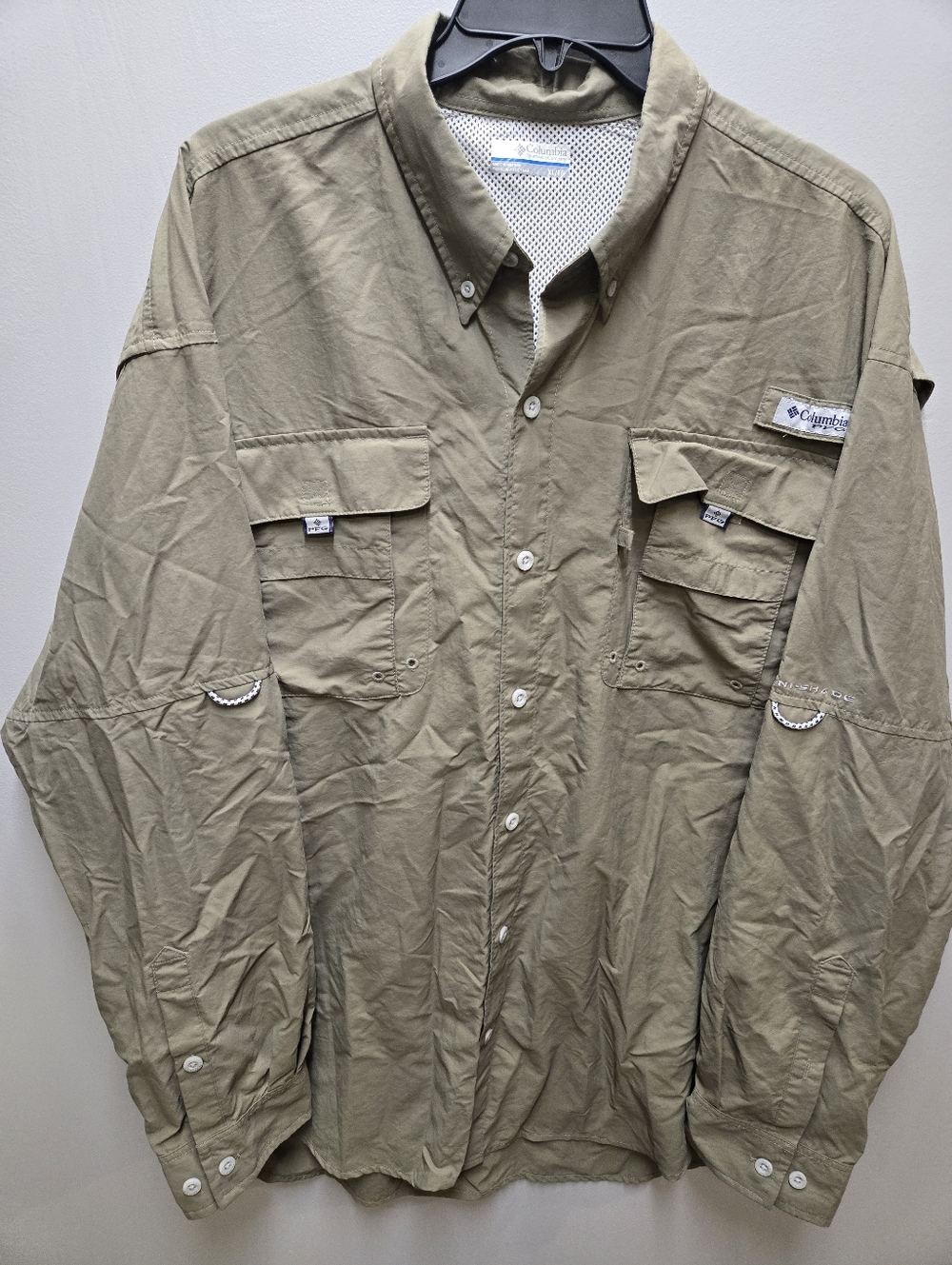 Columbia PFG Men's XL Omni Shade Green Nylon Long Sleeve Vented Fishing Shirt